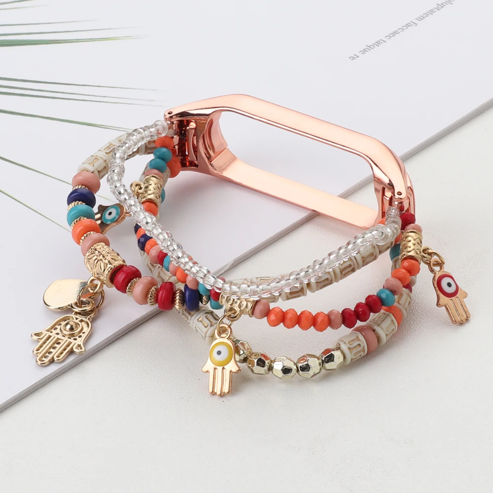 Jewelry Beaded Strap For Xiaomi Mi band 7 6 5 4 Ladies Smart Sports Bracelet Replacement Wristband For Xiaomi Mi band 4 3 strap