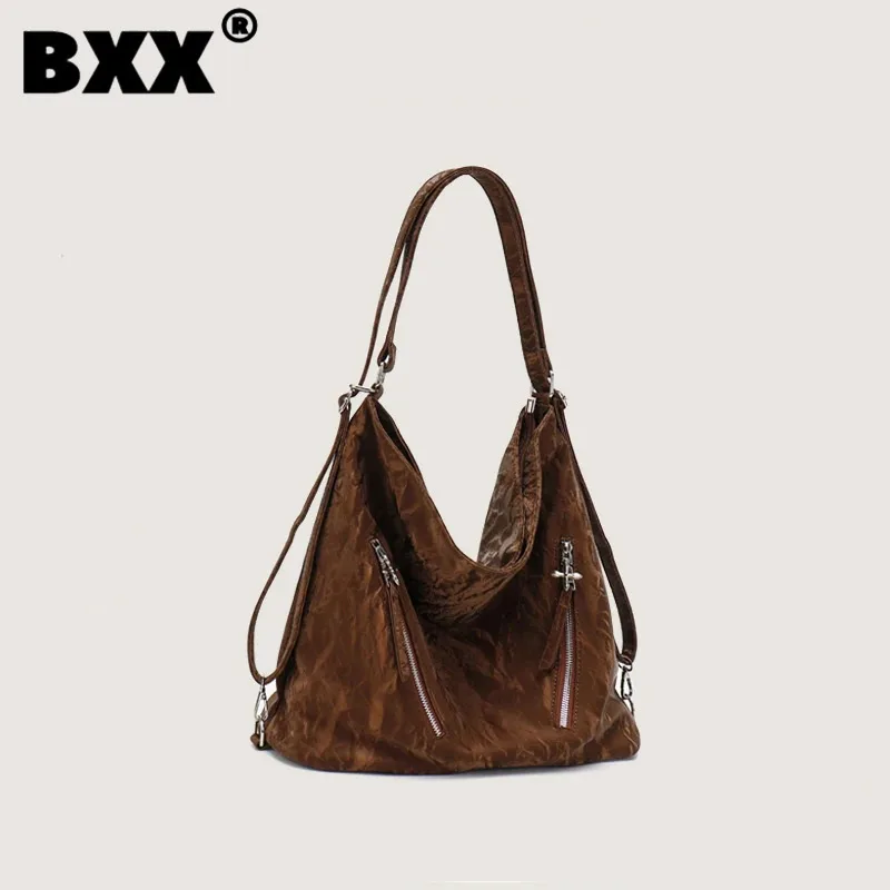 

[BXX] Double Zipper Spliced Large Capacity Tote Bag Women 2023 New Fashion Versatile Leather One Shoulder Underarm Bags 8CY1163