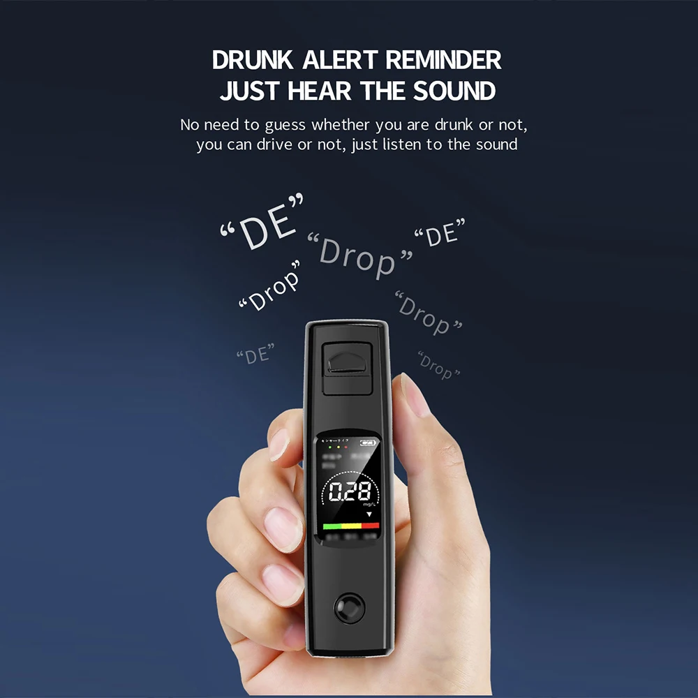 Digital Alcohol Tester With LCD Display Portable Professional Type C Charge Breathalyzer For Drunk Driving