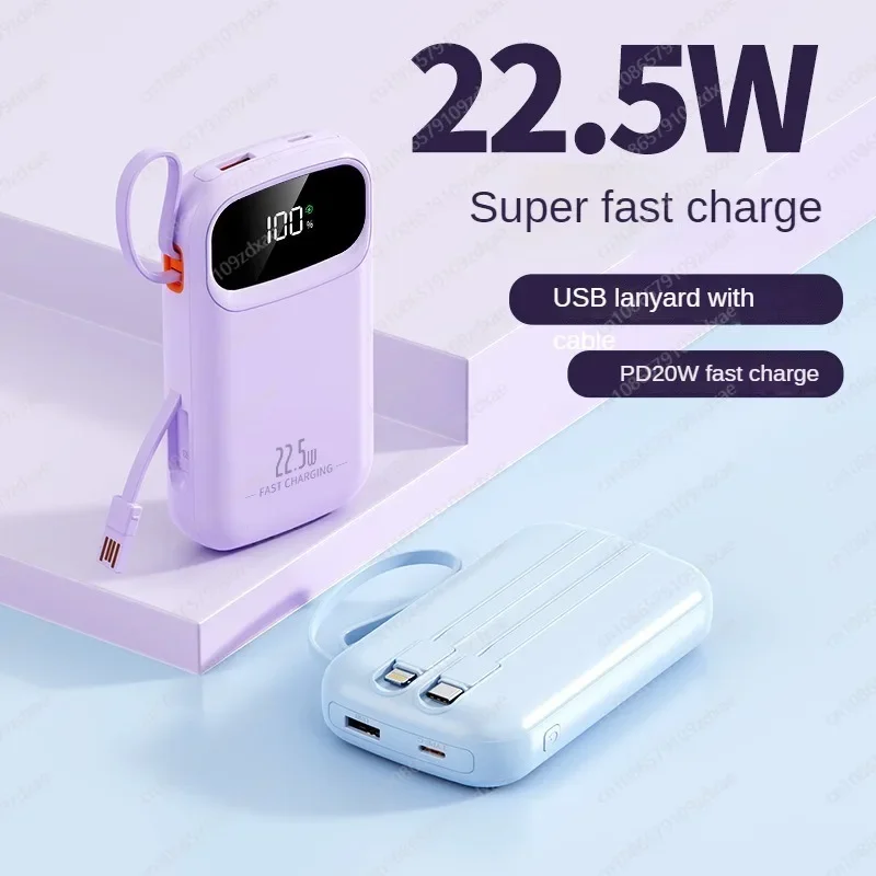 Business PD digital display fast charging mobile phone with its own cable, power bank 20000mAh mobile power supply
