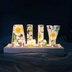 Alphabet-Custom Eternal Flower LED Night Light USB Letter Led Dried Decorative Lamp For Lover Wife Girlfriend Anniversary Gift