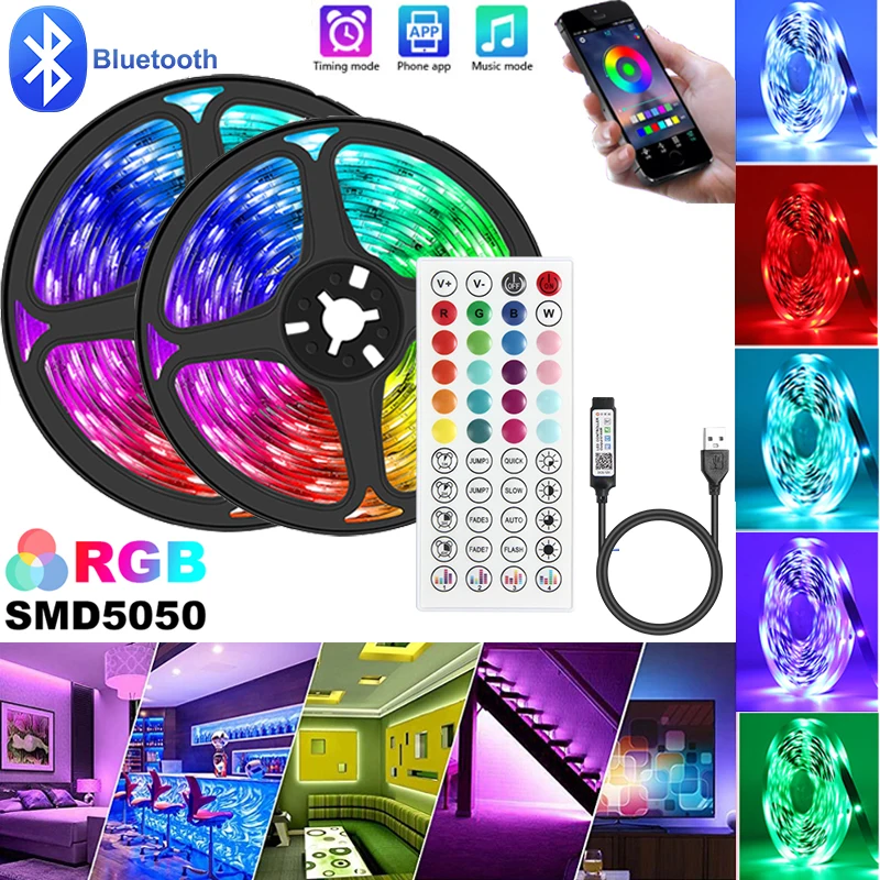 LED Strip Lights for Bedroom RGB Tape Neon Lights Music Bluetooth 5050 TV backlight for Hoom Decor Bar Neon Party LED Lighting