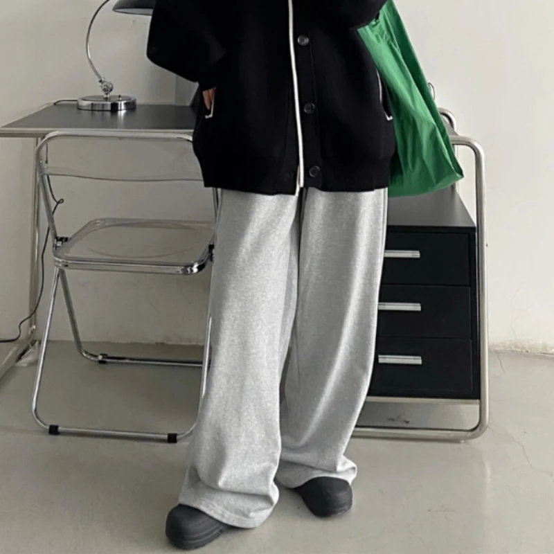 QWEEK Baggy Casual Sports Women's Sweatpants Jogger Korean Fashion Wide Grey Pants Men Summer New Jogging Elastic Waist Trousers