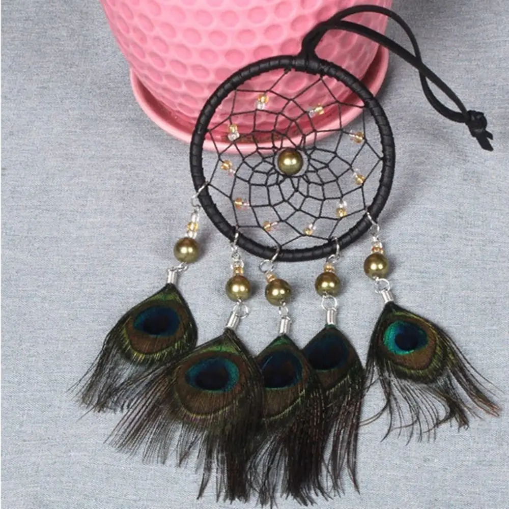 

Долговечное плетеное вручную разноцветное настенное украшение в виде пера павлина, подвеска для автомобиля, искусственное украшение