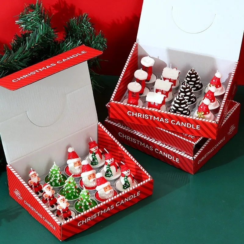 12PCS Smokeless Christmas Atmosphere Candles - Decorative Scented Candle Set