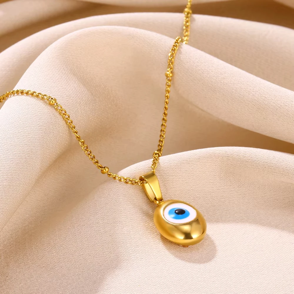 Evil Eye Necklaces Gold Color Stainless Steel Charm Pendant