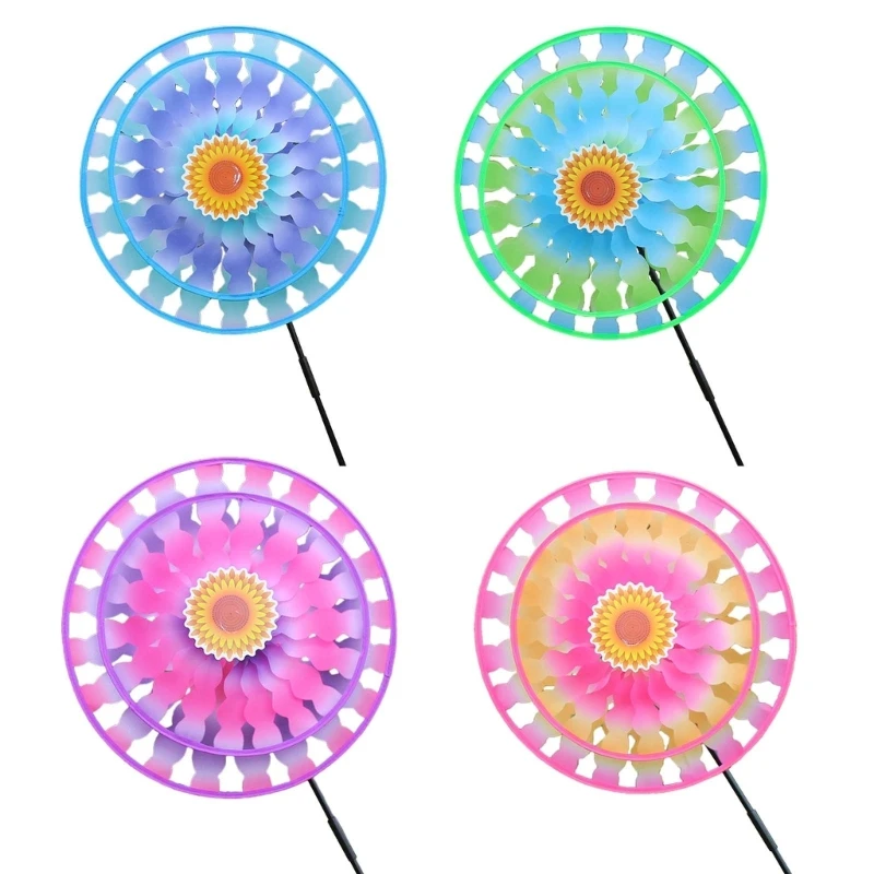 Double Layer Colorful Flower Garden Wind Spinner Stakes Patio Windmill Courtyard Garden Decoration Outdoor Accessories 1