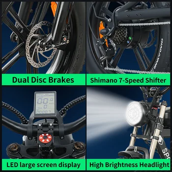 [750W Snow-Proof E-Bike] 48V17.5AH Fat Tire Electric Bicycle for Adults,Shimano 7-Speed 330LBS Load,75Miles 35MPH,Turn Signals 5