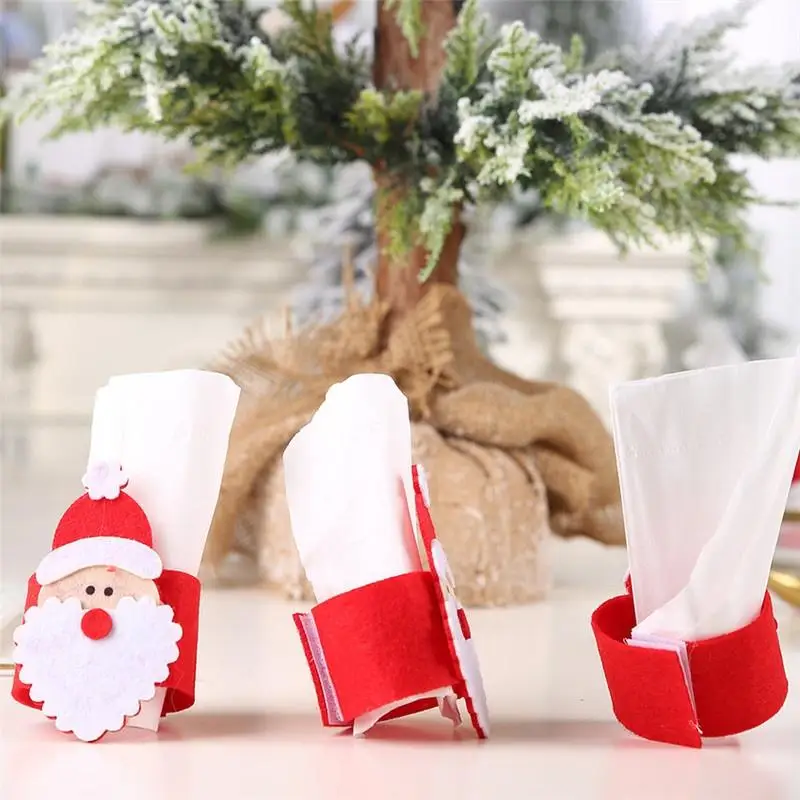 4Pcs Santa Claus Napkin Rings Christmas Non-woven Santa Claus Napkin Covers Home Holiday Party Table Decoration Napkin Rings
