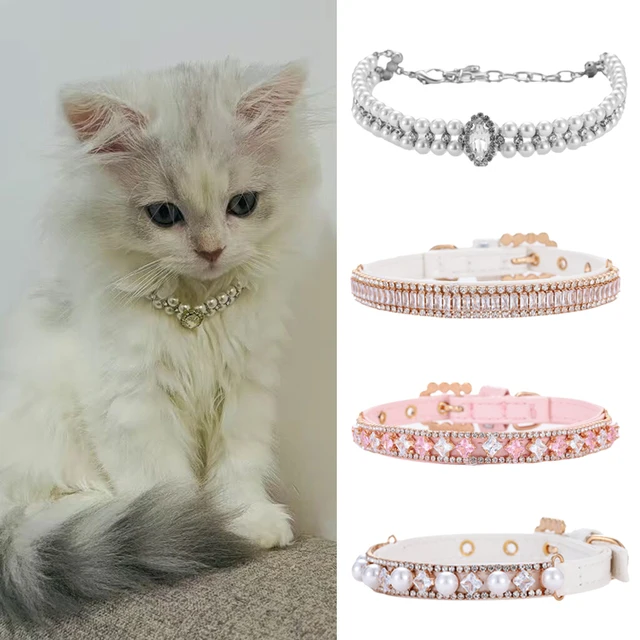 Luxury Cat Puppy Pearl Necklace Rhinestone Collar for Cats Small Dogs Ragdoll Cat Sphynx Necklaces Pet Accessories collier chat Luxury Cat Puppy Pearl Necklace Rhinestone Collar for Cats Small Dogs Ragdoll Cat Sphynx Necklaces Pet Accessories collier chat