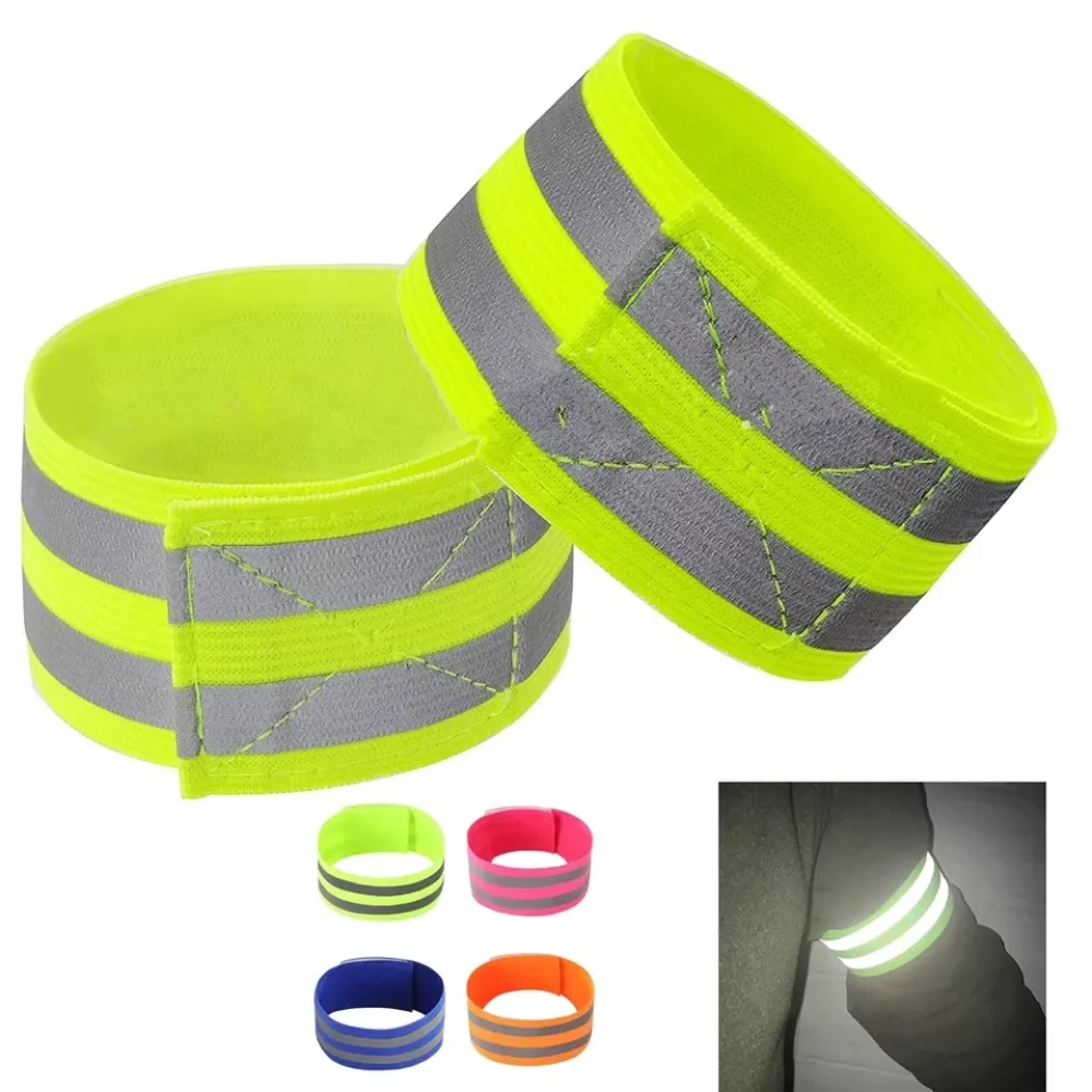 2pcs Reflective Safe Band Strap Wrist Leg Ankle Fluorescent Green Warning Belt Night Running Cycling Jogging Wristband