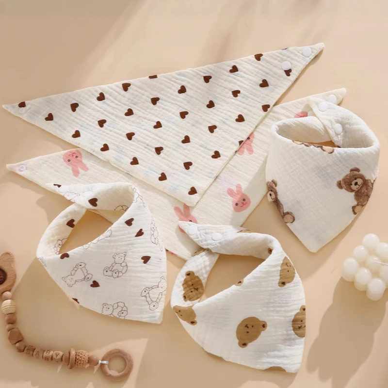 Adjustable Printing Baby Muslin Bibs Snap Button Solid Color Saliva Towel Soft Burp Cloths Toddler Soothe Towel Burp