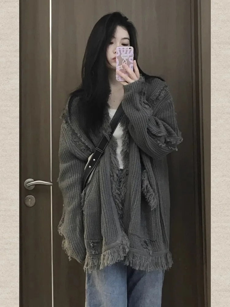 Knitted Cardigan Sweater Women Spring 2024 New Casual Loose Long Sleeved Cardigan Hoodies Jacket Tops Women's Sweatshirt Y2k