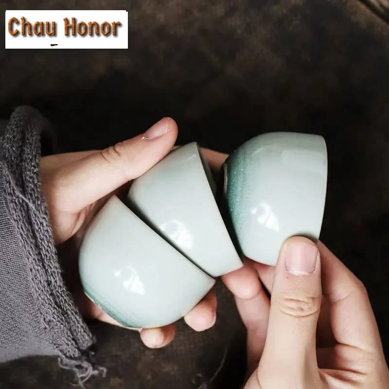 2pcs 35ml Japanese Style Kiln Change Pine Celadon Ceramic Tea Cup Kung Fu Tea Set Small Tea Cup Personal Cup Manual Single Cup