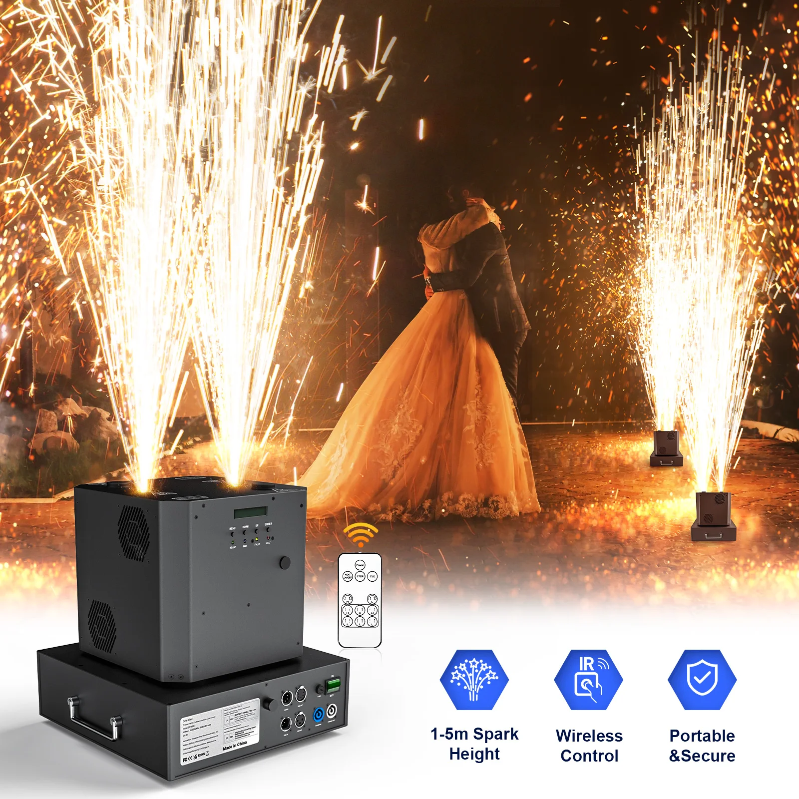 

1300W Cold Firework Machine Cold Sparks Machine DMX Remote Control Sparking Spark Flightcase Wedding Party Stage Equipment