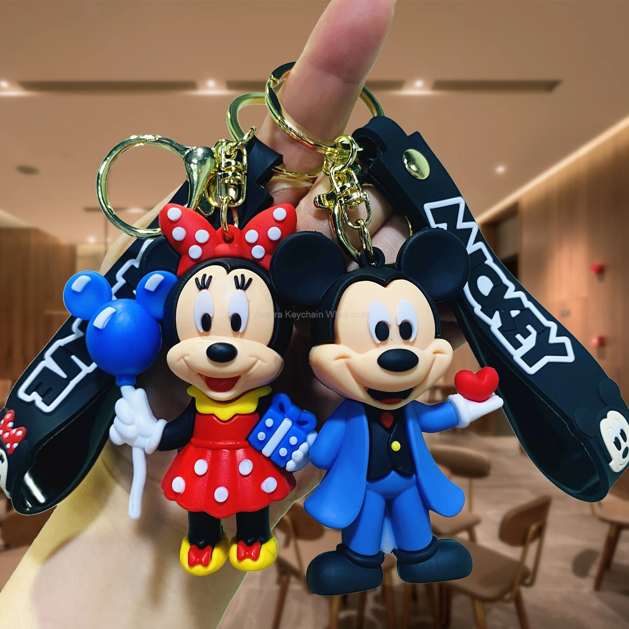 Anime Keychain Disney Mickey Mouse Minnie Lilo & Stitch Doll Keyring Ornament Car Pendant Kid Toys Gifts