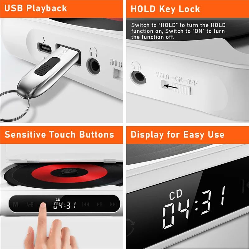 Portable CD Player Bluetooth Speaker,LED Screen, Stereo Player, Wall Mountable CD Music Player with FM