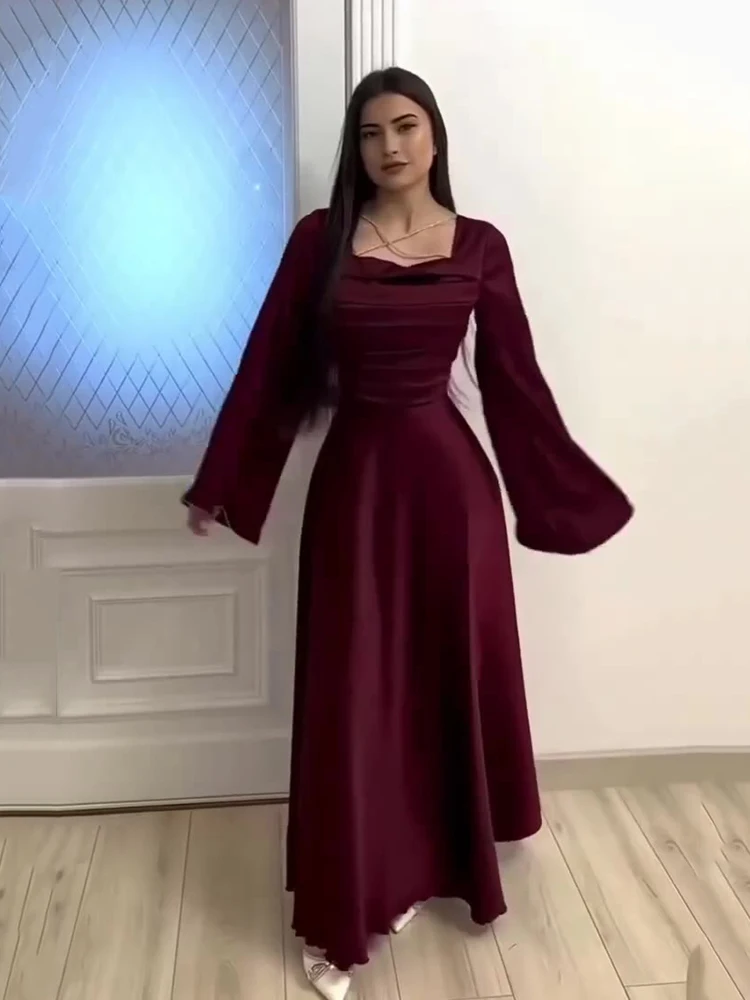green emerald velvet dress Satin Spaghetti Straps Pleated Square Neck Empire-Waist Formal Prom Dr –  Modsele main image 1