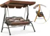 AECOJOY 3-Seat Proch Swing Chair Patio Canopy 2 Side Trays 3 Pillows Removable Cushion Wicker Stand Outdoor Balcony Deck Garden 6