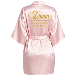 Personalized Bridal Faux Silk Bathrobe for Weddings and Bachelorette Parties (Pink robe)