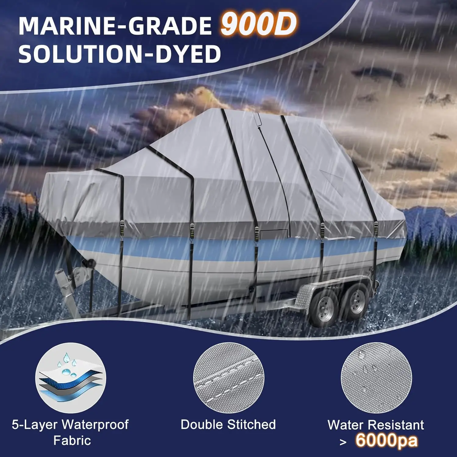 Waterproof T Top Hard Top Boat Cover, Trailerable Center Console Boat Cover