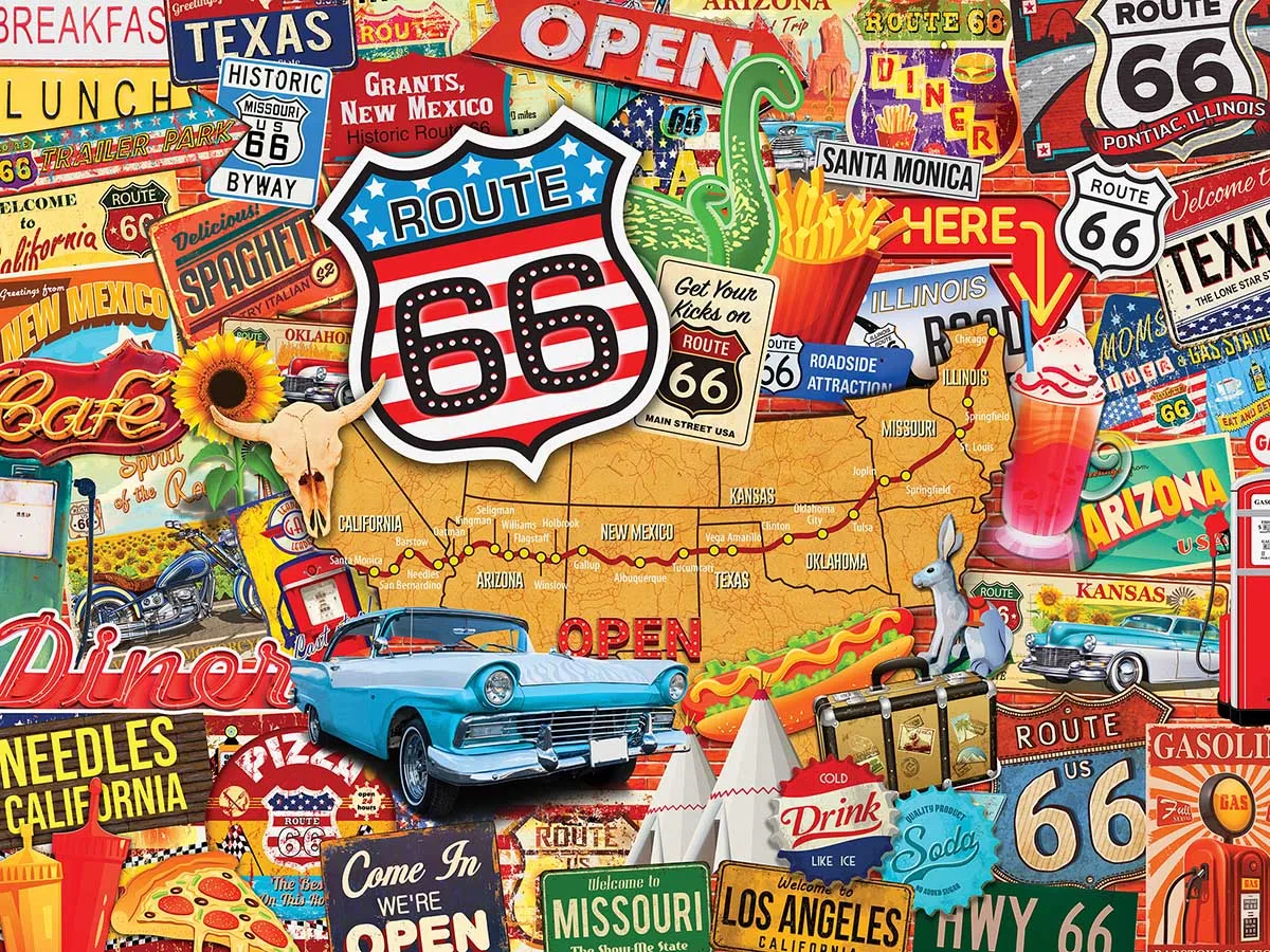 Pintura de diamantes vintage de la cafetería Route 66 con coches y motocicletas, paisaje callejero, bordado, punto de cruz, arte de pared, decoración