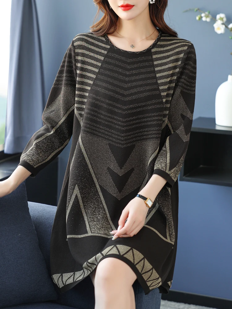 

Spring Long Knitted Dress High Quality Women's Sweater Half Sleeve Pullovers Dress Pull Femme Jumper Sweater Women