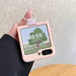 Adorable Korean Solid Color Liquid Silicone Ring Phone Case - Stylish Protective Back Cover - Samsung Z Flip 4 (A)