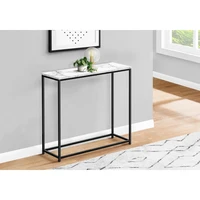 Modern Console Accent Table Entryway Narrow Sofa Living Room Bedroom White Marble Look Laminate Black Metal 2