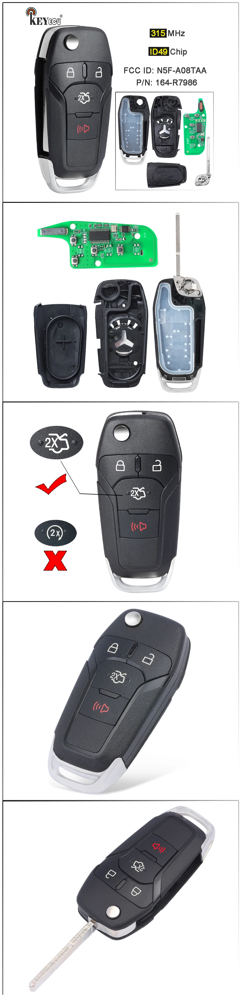Keyforkess 315MHz ID49 Chip N5F-A08TAA P/N: 164-R7986 portachiavi a distanza senza chiave per Ford Fusion 2013 2014 2015 - S7ca0c1b1f14345378b434b58be3a91c1b