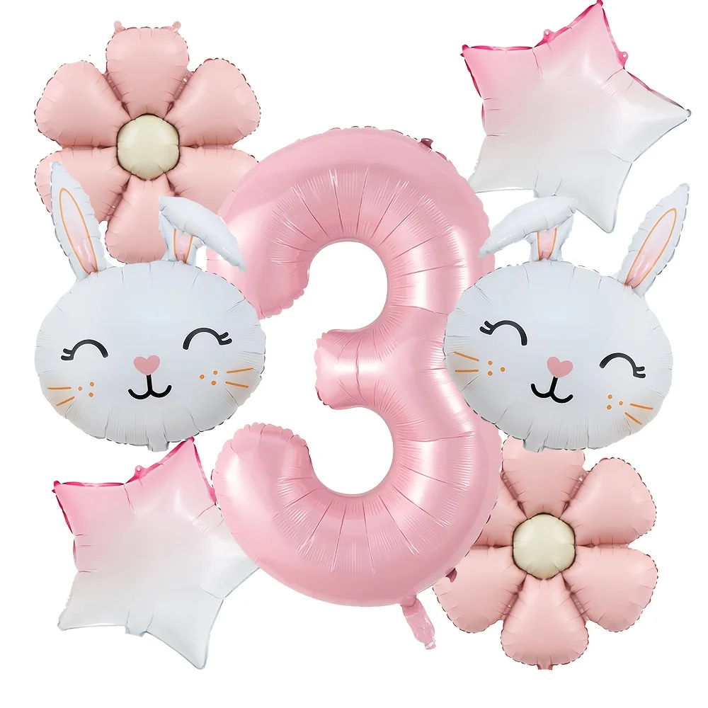 7 teile/satz Ostern Themen Cartoon Kaninchen Matt Rosa Gänseblümchen Ballon 32 zoll Nummer 1-9 Ballon Geburtstag Party Dekoration kinder Spielzeug – Detail 4