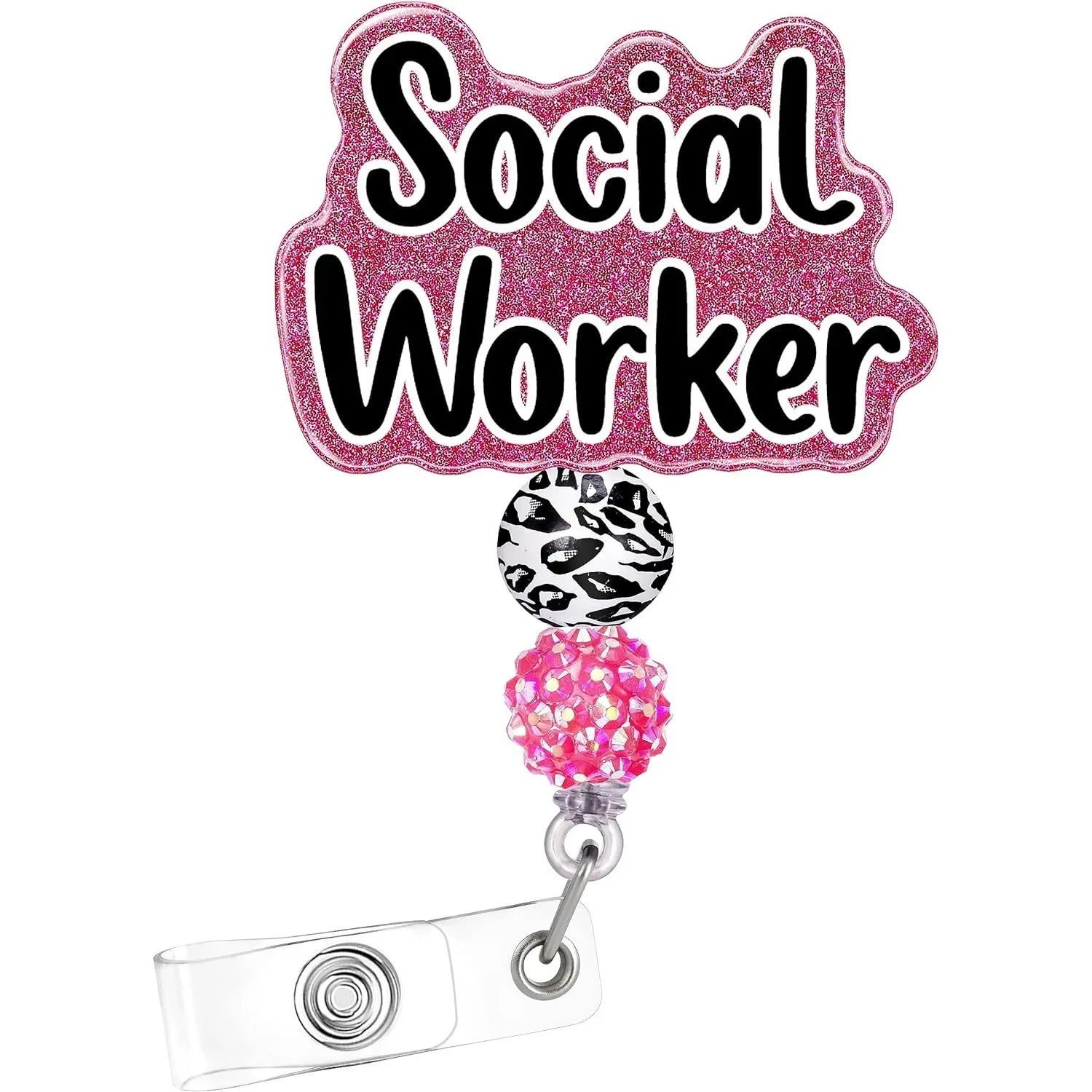 Retractable Badge Reel Glitter Acrylic 1 Piece Fashion Beads RN Social Worker ID Card Holder Keys Lanyard