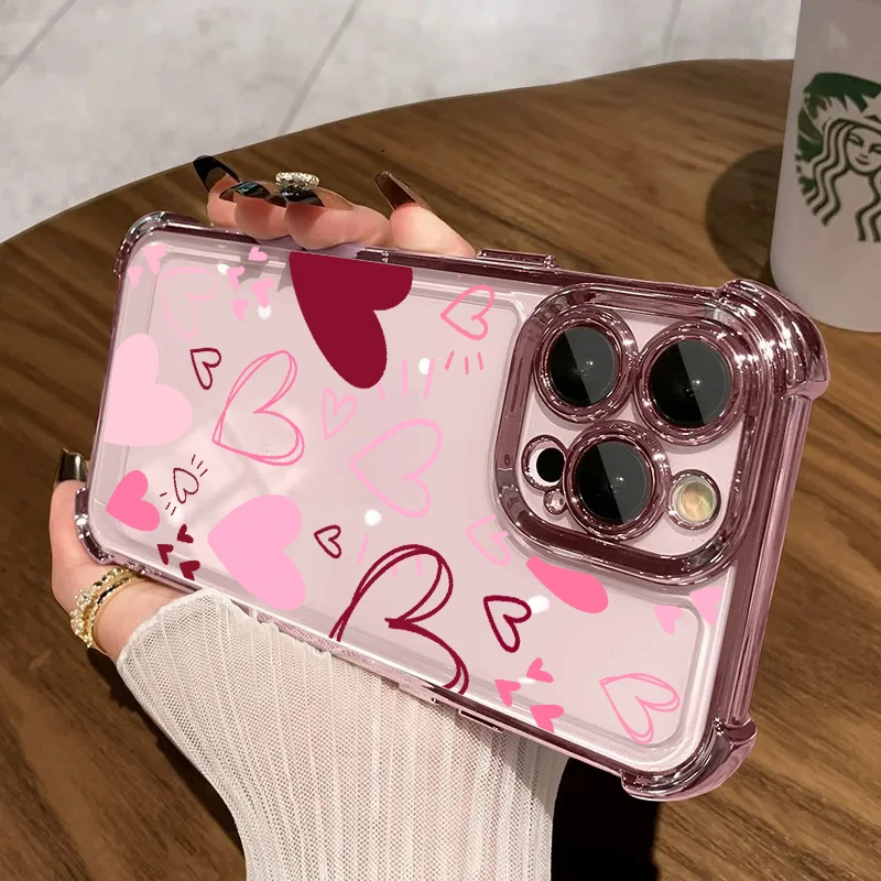 Elegant Hearts Plating Phone Case - Modern Romance Collection