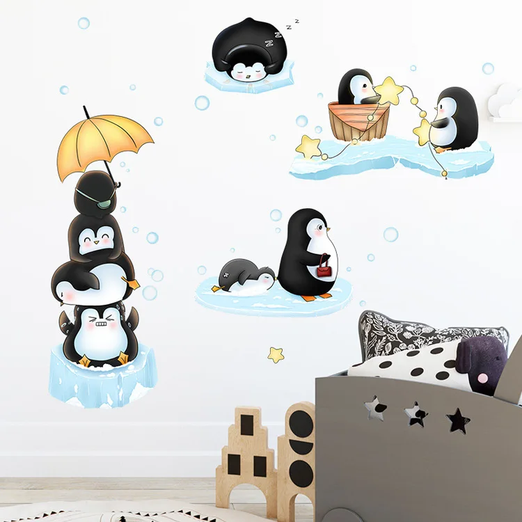 Cartoon-Pinguine, die mit Eiswürfeln spielen, Wandaufkleber für Kinderzimmer, Dekoration, Tapete, abnehmbar, für Babyzimmer, Heimdekoration, Wandbild – Detail 6
