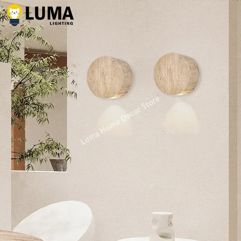 Led Wall Lamp Wall Light Luma Wabi-Sabi Yellow Travertine Wall Light Natural Stone LED Wall Sconce Lamp For Bedroom Bedside Aisle Stair Restaurant
