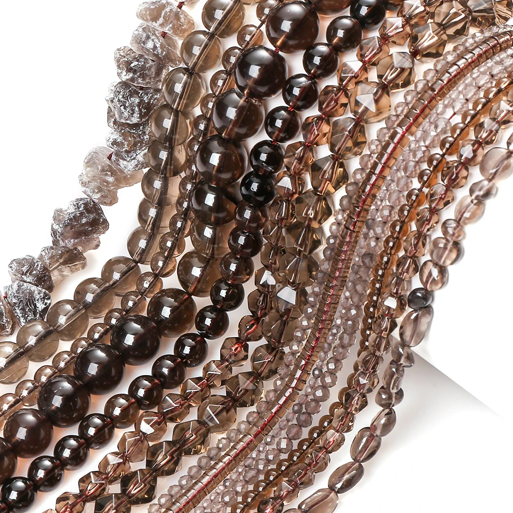 Natürliche Stein Rauchquarz Kristall Platz Unregelmäßige Facettierte Runde Lose Spacer Perlen Für Schmuck DIY Armband Machen Zubehör – Detail 4