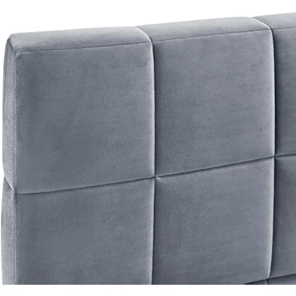Upholstered Daybed, Mid Century Day Bed Frame with A Backrest and Armrest, Velvet Corner Beds for Living Room, Bedroom, Gray 6