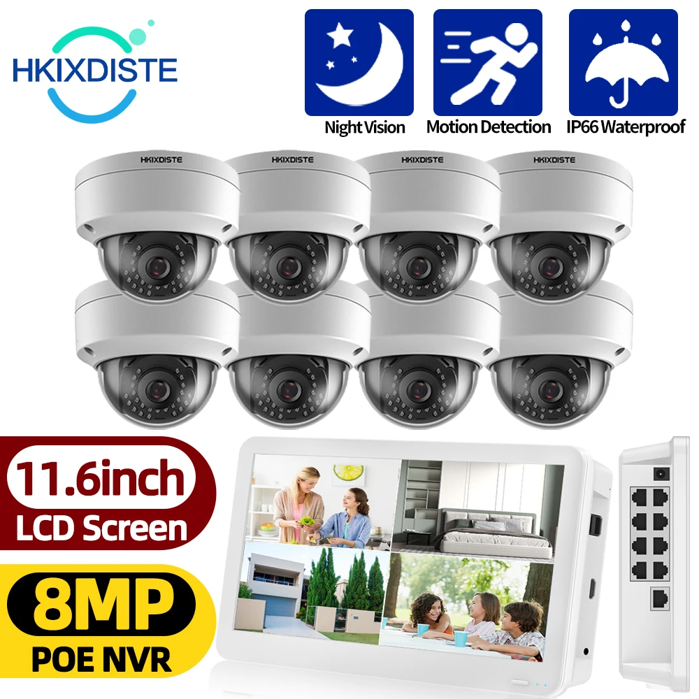 Сетевая система видеонаблюдения, 8 каналов, 8 Мп, FHD, POE, сетевой видеорегистратор с детектором движения 8 Мп, 4K IP-камера