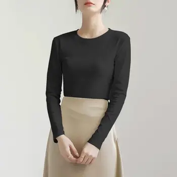 Camicia con fondo caldo filettato per donna in autunno e inverno Nuova maglietta interna a maniche lunghe slim fit in pile 1