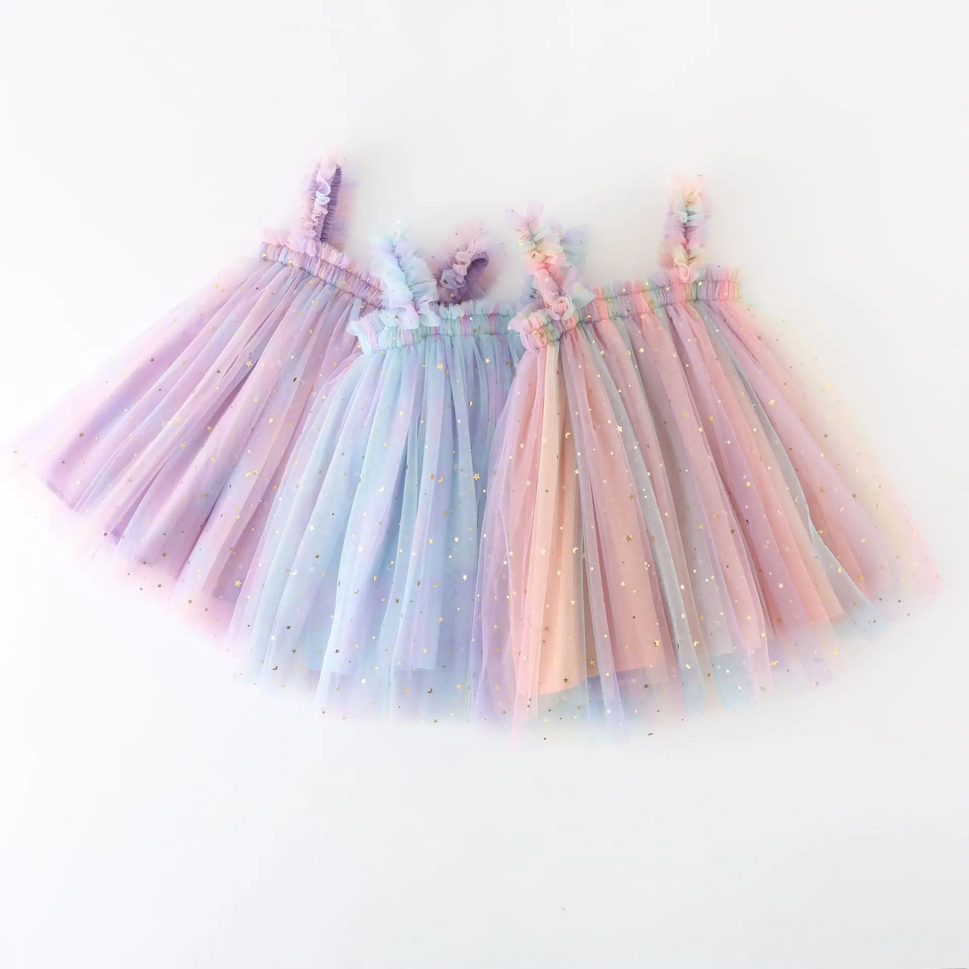 Girls Dress Baby Girl Dress Summer Baby Girl Clothes Cute Sequins Star Rainbow Suspender Skirt Mesh Ball Gown Baby Dress Sweet Princess Girls Dress