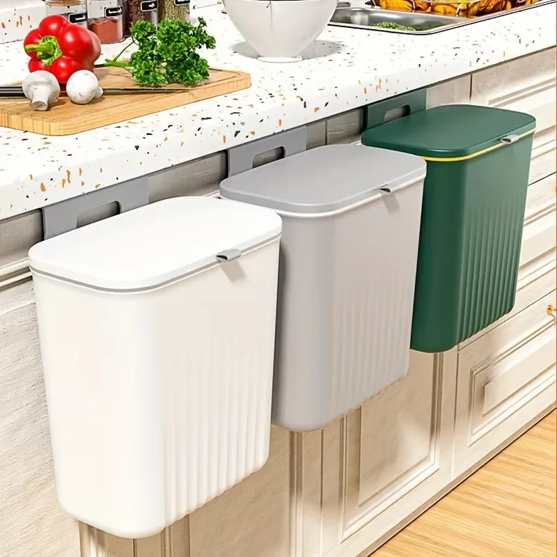 1pc Wall-Mounted Kitchen Trash Can with Lid kitchen trash bin Space-Saving Pull-Out Design for Home & Commercial Use trash can