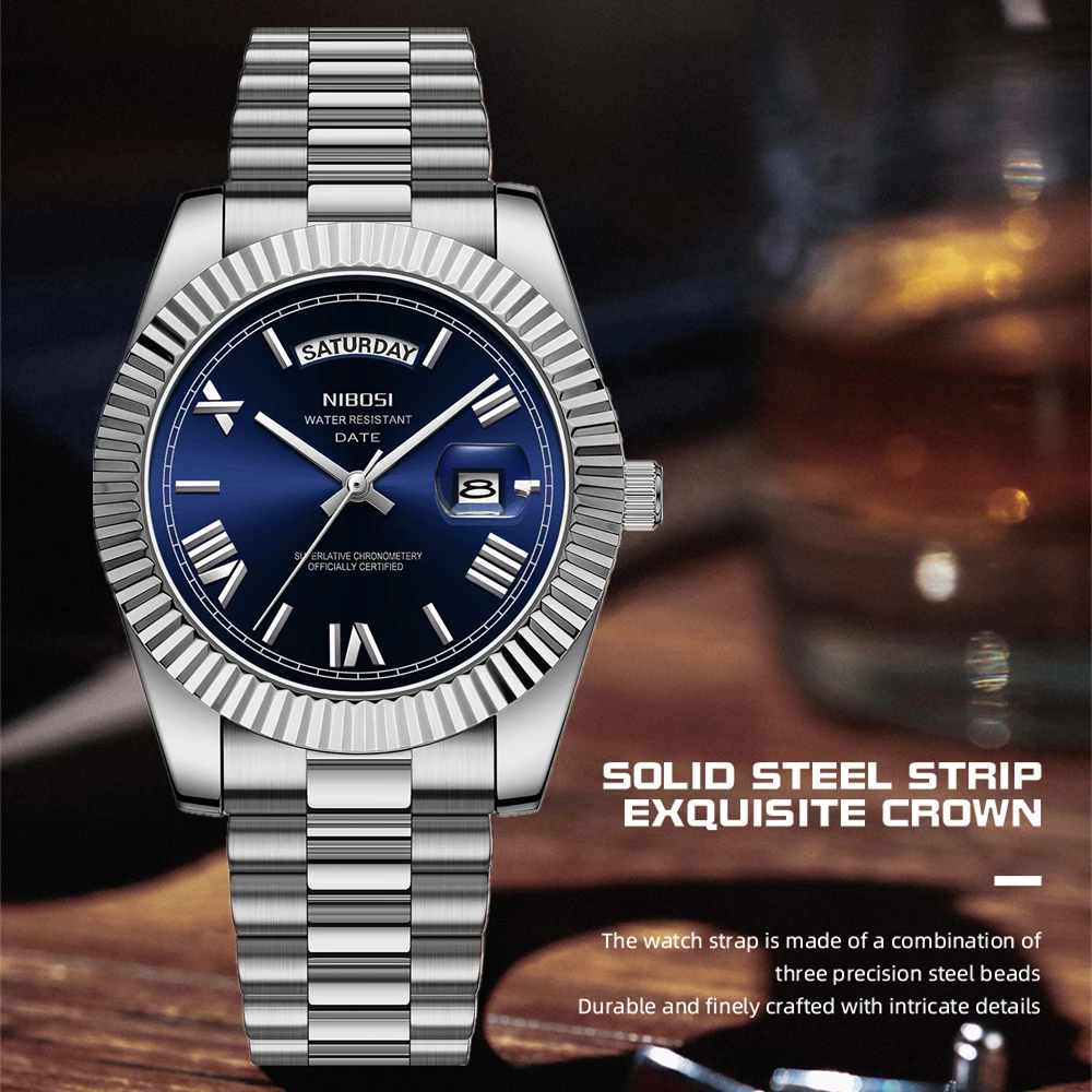 Montre homme NIBOSI luxe quartz Miyota - Étanche élégante pour pêcheurs stylés journée date