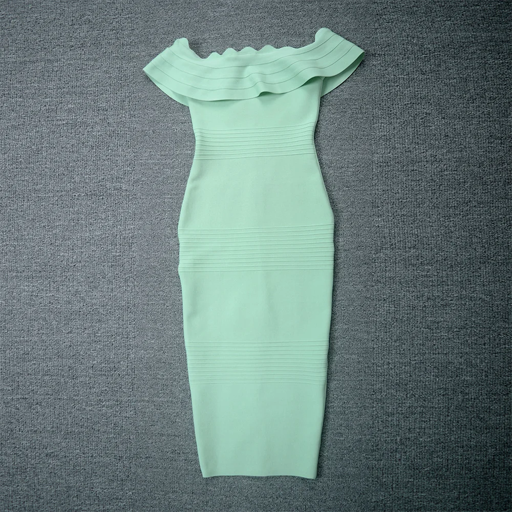 green emerald velvet dress Mint Midi Bandage Dress Women Bandage Dress Bodycon Elegant Sexy Evening Club Party Dress Summer Fashion Turquoise / M