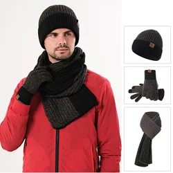 3pcs Winter Hat Scarf Glove Sets for Men Knitted Winter Cap for Man Scarf Glvoes Bicolor Fashion Winter Hats Sets Gift Dad