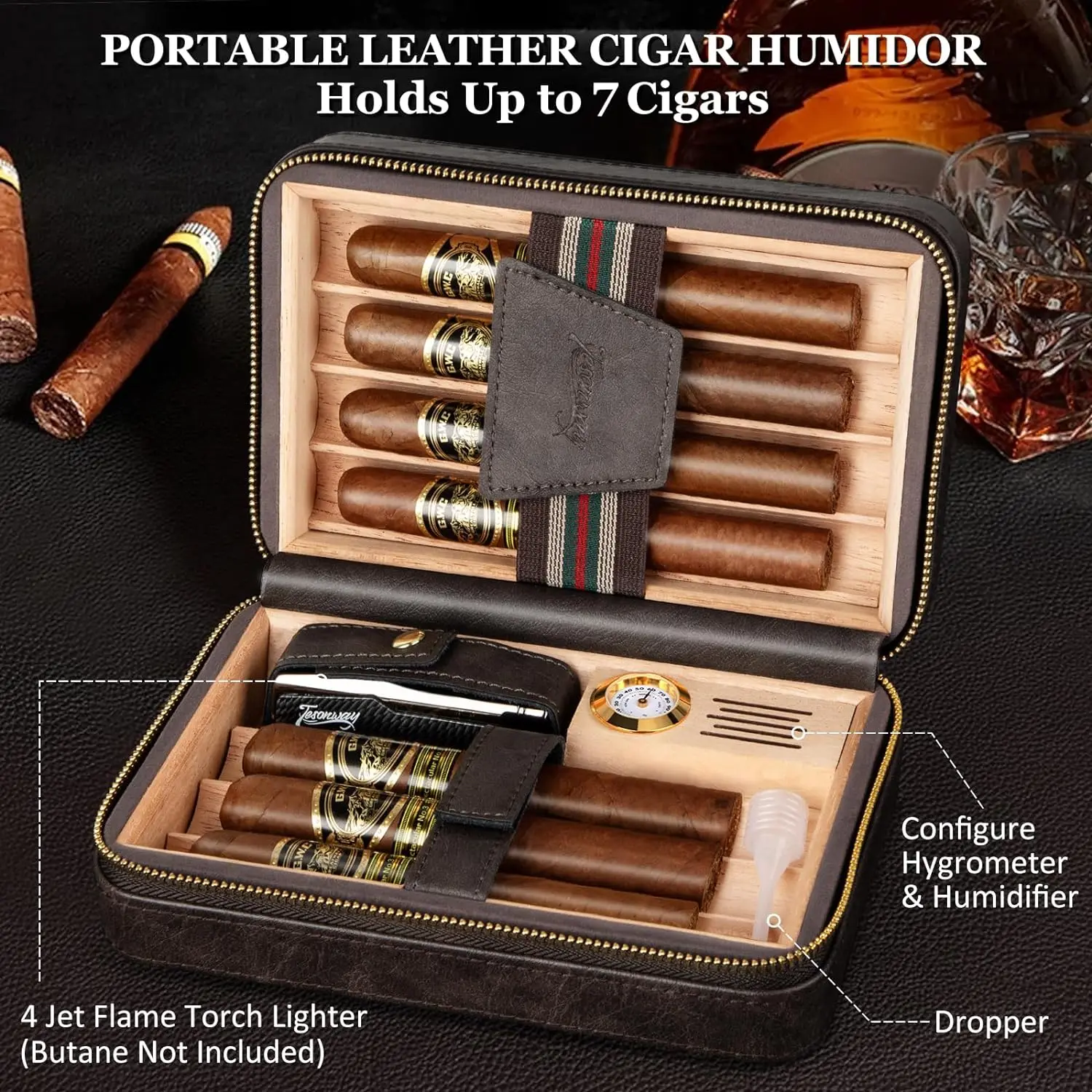Portasigari Tascabile In Legno Di Cedro Con Umidificatore – 5 Tubi, Scatola Ermetica Portasigari, Regalo Per Fumatori