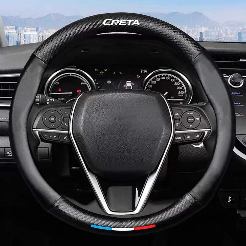 

DIY Carbon Fiber Leather Car Steering Wheel Covers Luxury Car steering-wheel Cover For Hyundai creta ix25 2020 2019 2011
