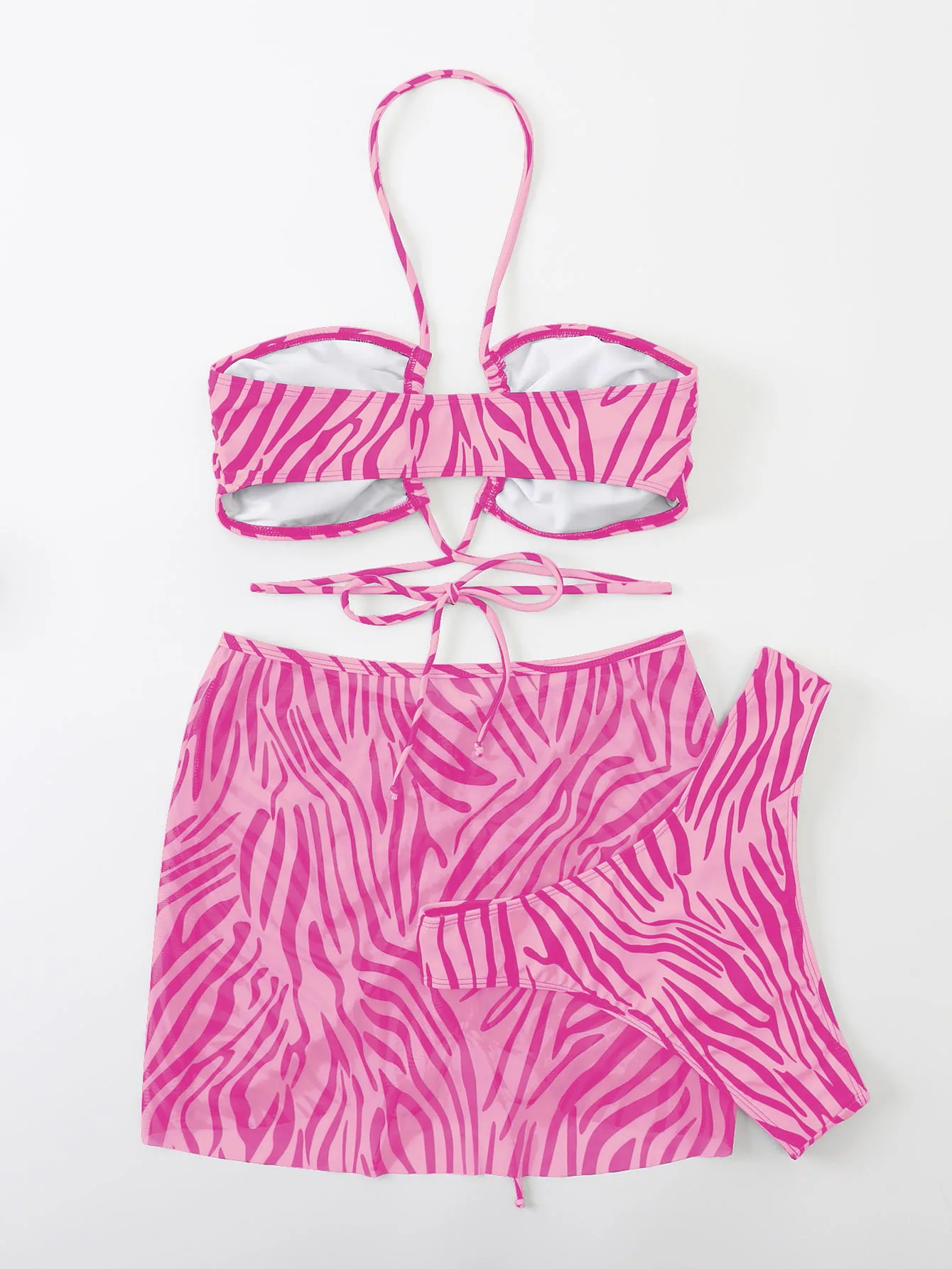 Hot Sale Drawstring Swimsuit With Chest Pads Women's Split Three-piece Skirt Style Striped Ins Style Beach Sexy Bikini Set