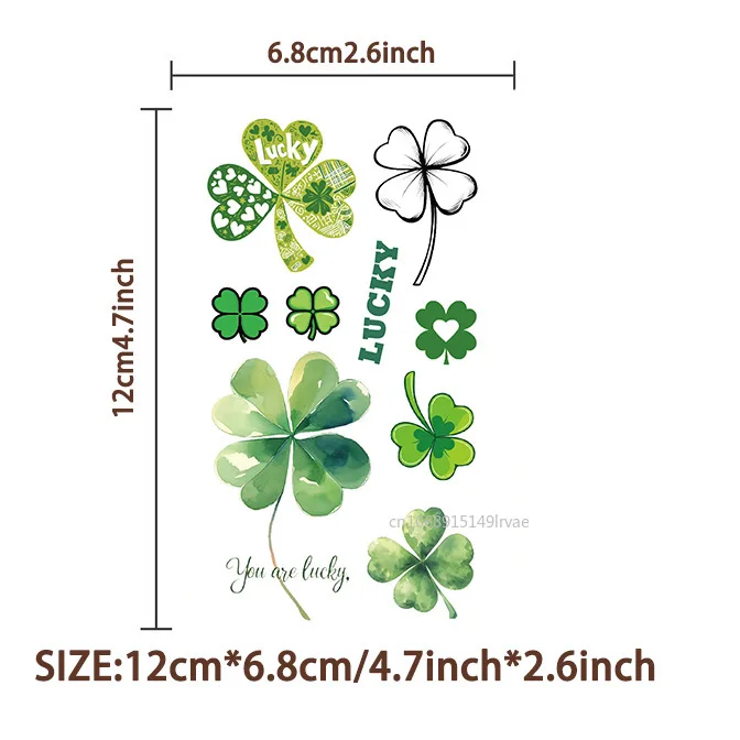 10sheets Cartoon Lucky Clover Temporary Tattoo Stickers for St Patrick's Day Party Decoration Kids Creative Gifts Party Favors