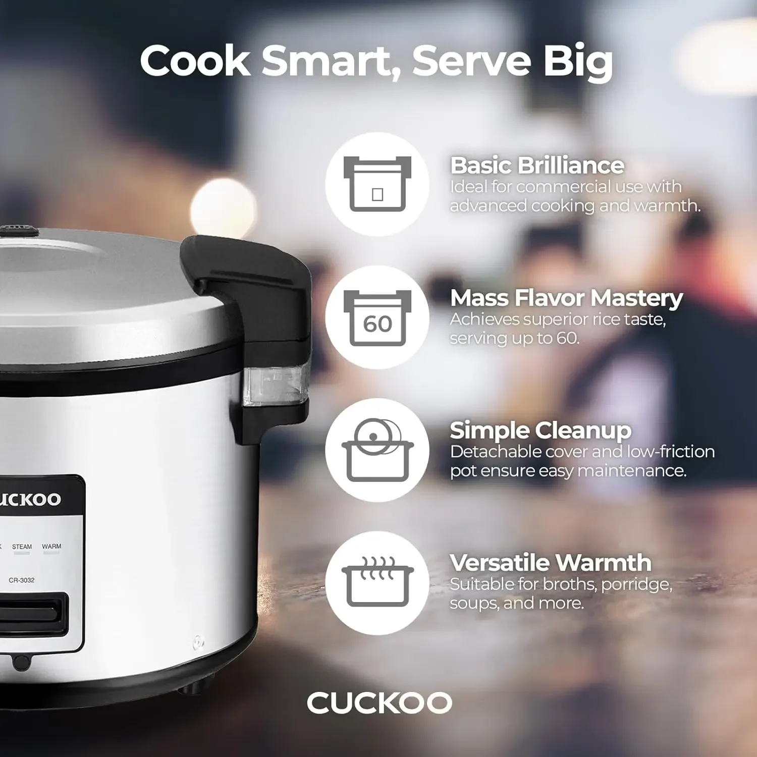 CR-3032 30-Cup (Uncooked) / 60-Cup (Cooked) Large Capacity Commercial Rice Cooker & Warmer with Nonstick Inner Pot, Switc 3