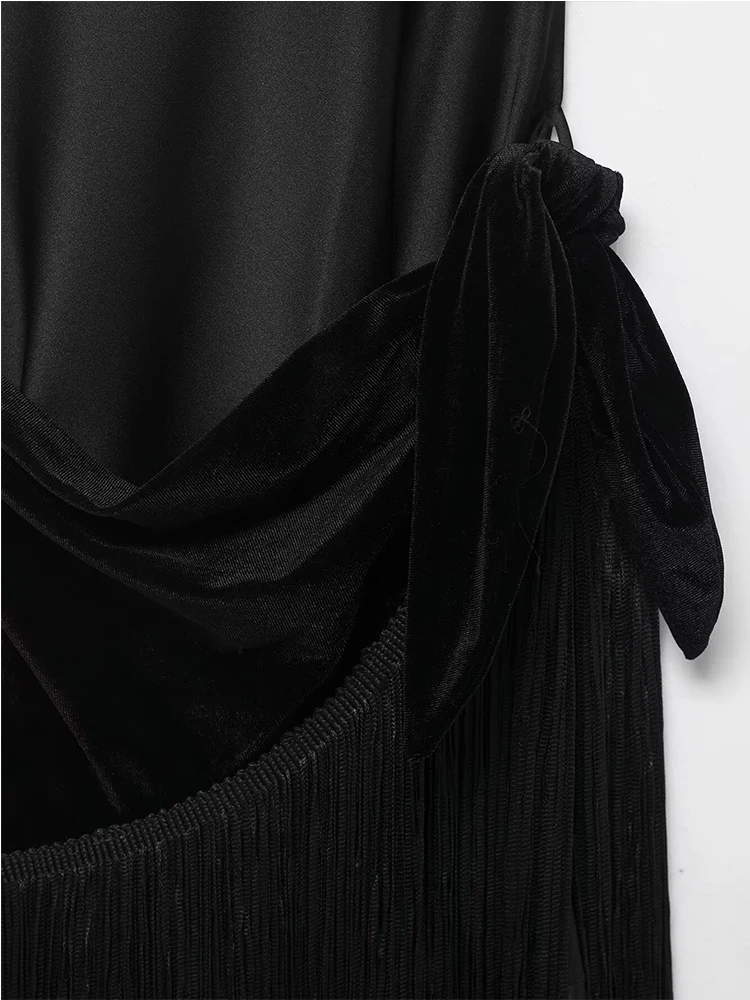 2026 New Women Tassel Splice Long Dress Sexy Solid Sleeveless Backless Slimming Maxi Dresses Female Elegant Party Dresses